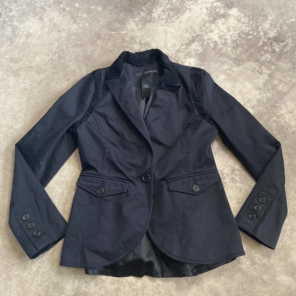 Calvin Klein‎ Blazer Womens Medium Single Breasted Black Jacket Pockets